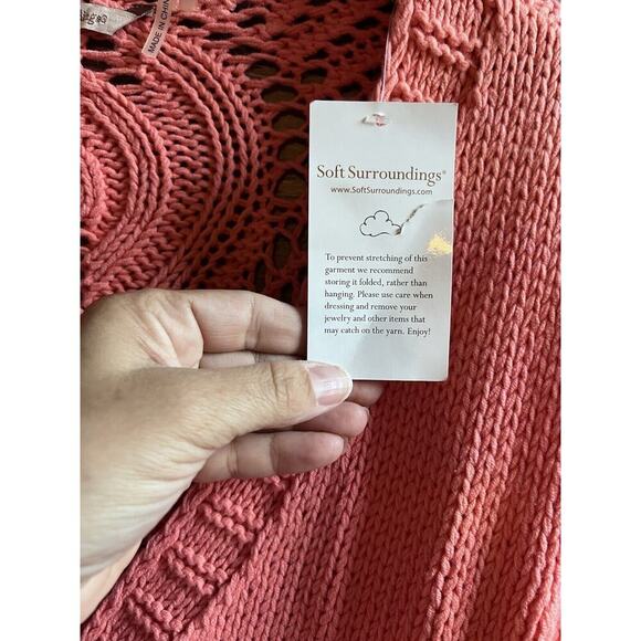 Soft Surroundings Cardigan petite Large Orange Crochet Open Knit women - Picture 4 of 6